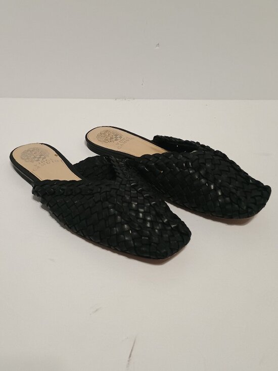 Vince Camuto Shoes - Vince Camuto Loralee Women’s 7.5M Black Woven Leather Square Toe Mule Flats